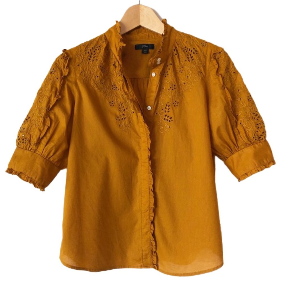 J. Crew Eyelet Puff Sleeve Button Down Top Women’s Size S
